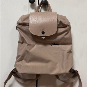 Longchamp Tan Backpack with Textured Flap